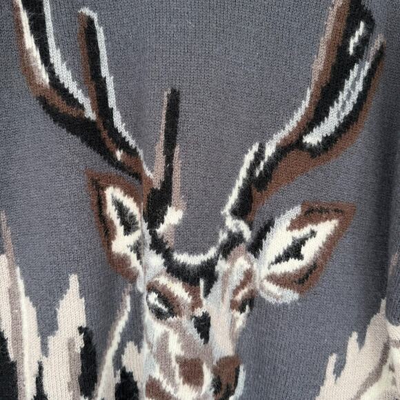 VTG Erez Deer Hunting Sweater Womens M Gray Pullover Wool Angora Leather Grommet - Picture 3 of 13